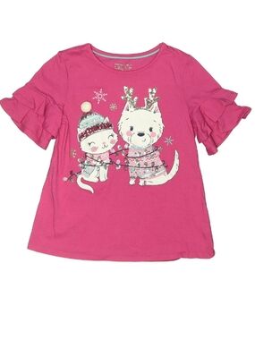 Cynthia Rowley Pink Ruffle Sleeve Cat & Pup Graphic Tee